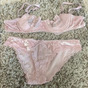 Light pink velvet unlined bra and lacy panties